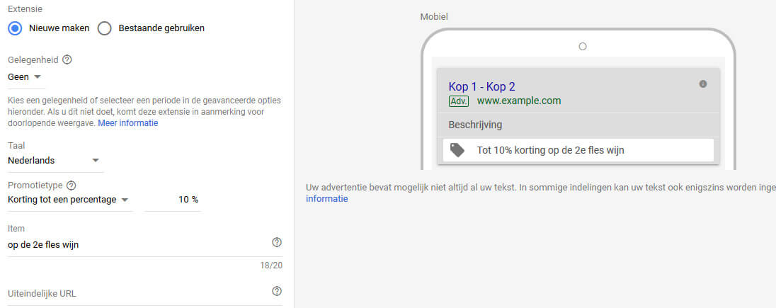 Promotie-extensie van Google Ads