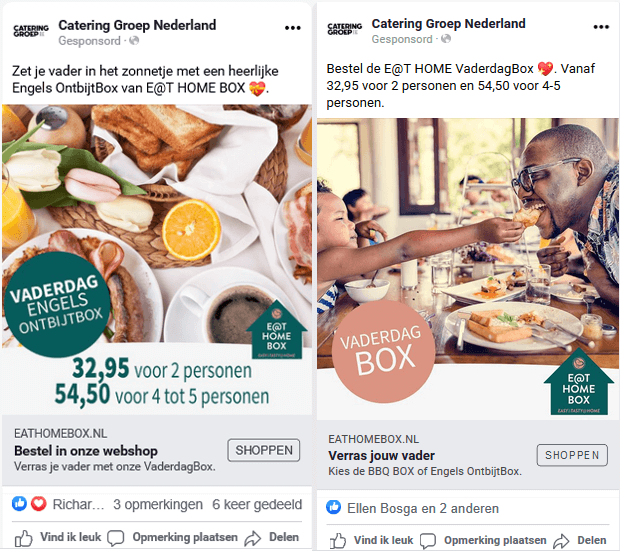 Facebook advertentie voorbeeld met twee variaties