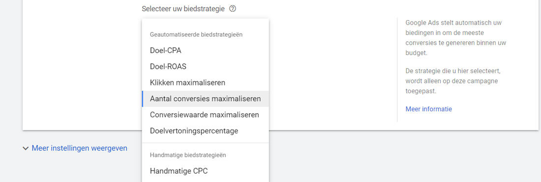 Overzicht van de biedstrategieen in Google Ads